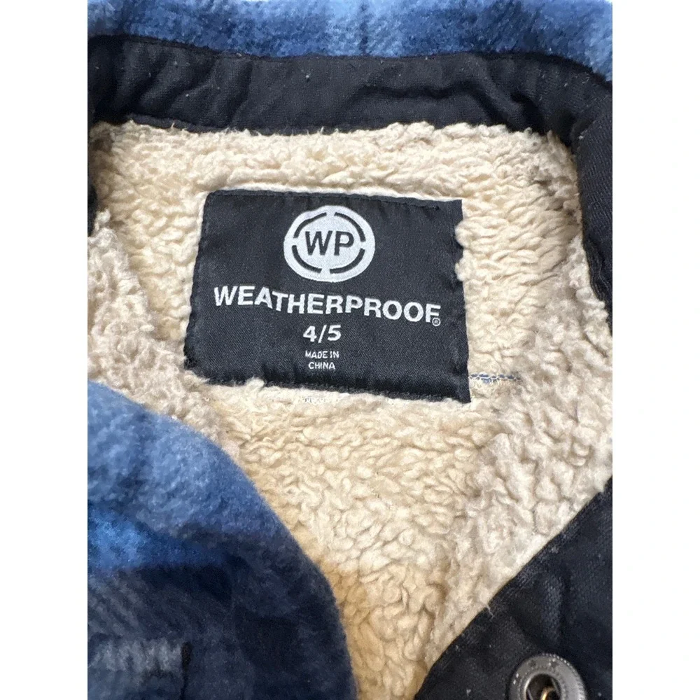 Weatherproof Kids Blue Plaid Sherpa Lined Fleece Shirt Jacket Shacket 4/5